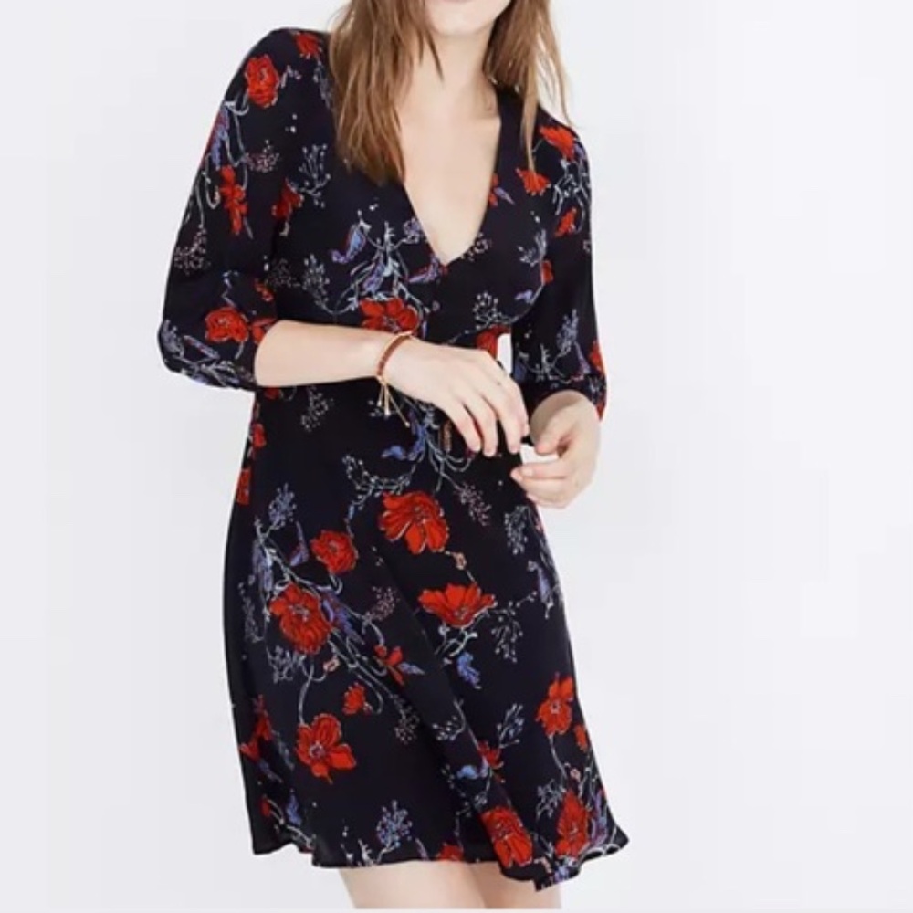 Madewell Blue Mini Dress Red Floral Silk